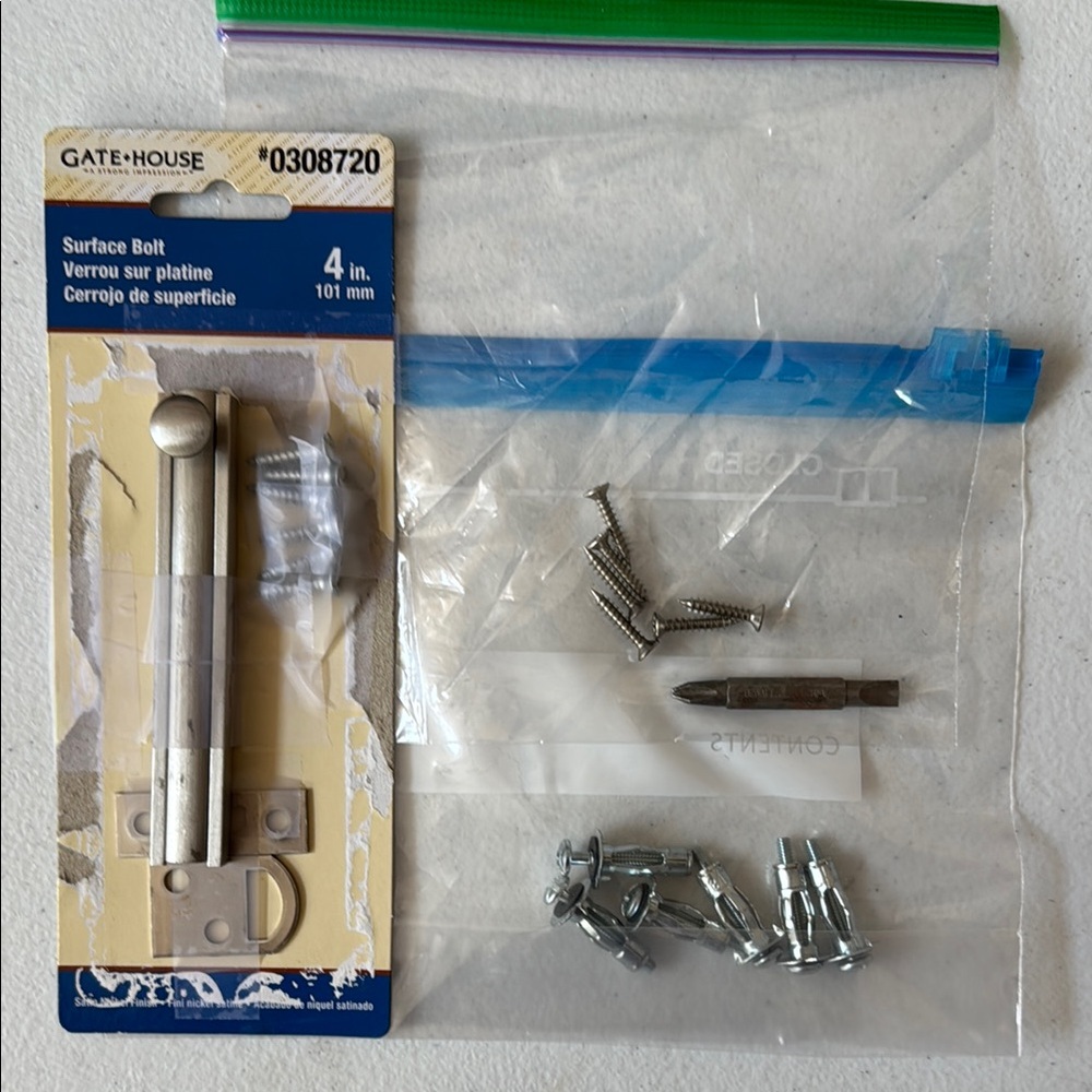 NEW Gatehouse Surface Bolt 4-inch, includes 1 drill bit, 6 screws & 6 anchors